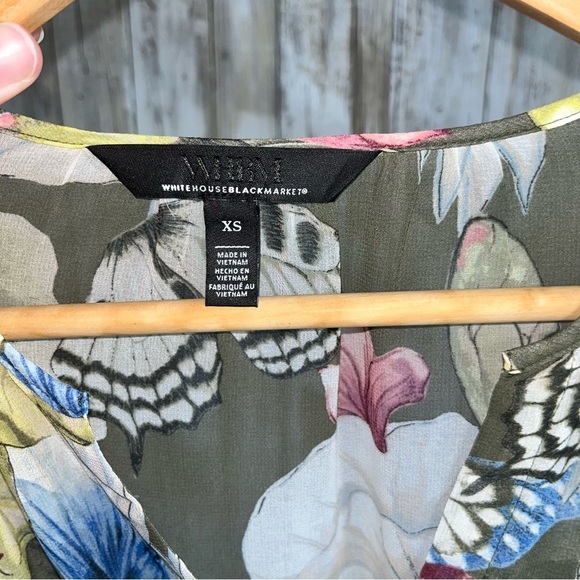 White House Black Market Pleated Butterfly Printed Blouse - Picture 6 of 6